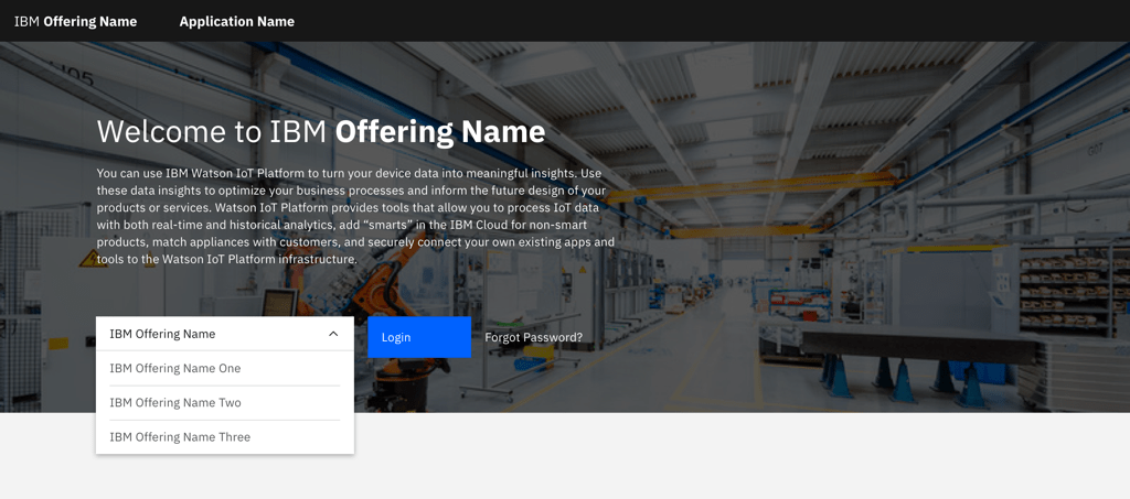 Example of login page with product selector