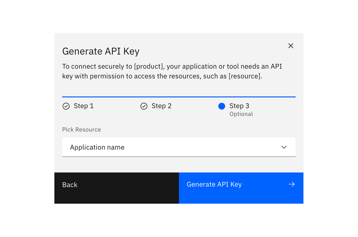 Example of an API key destination selector